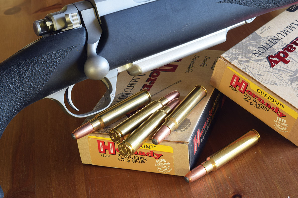 The elegant bottom metal on this Alaska Arms 375 Ruger Alaskan adds an extra round to a standard stack.